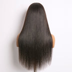 Glueless Kinky Straight V-Part Human Hair Wig with Bangs | 10"-28"