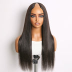 Glueless Kinky Straight V-Part Human Hair Wig with Bangs | 10"-28"