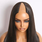 Glueless Kinky Straight V-Part Human Hair Wig with Bangs | 10"-28"