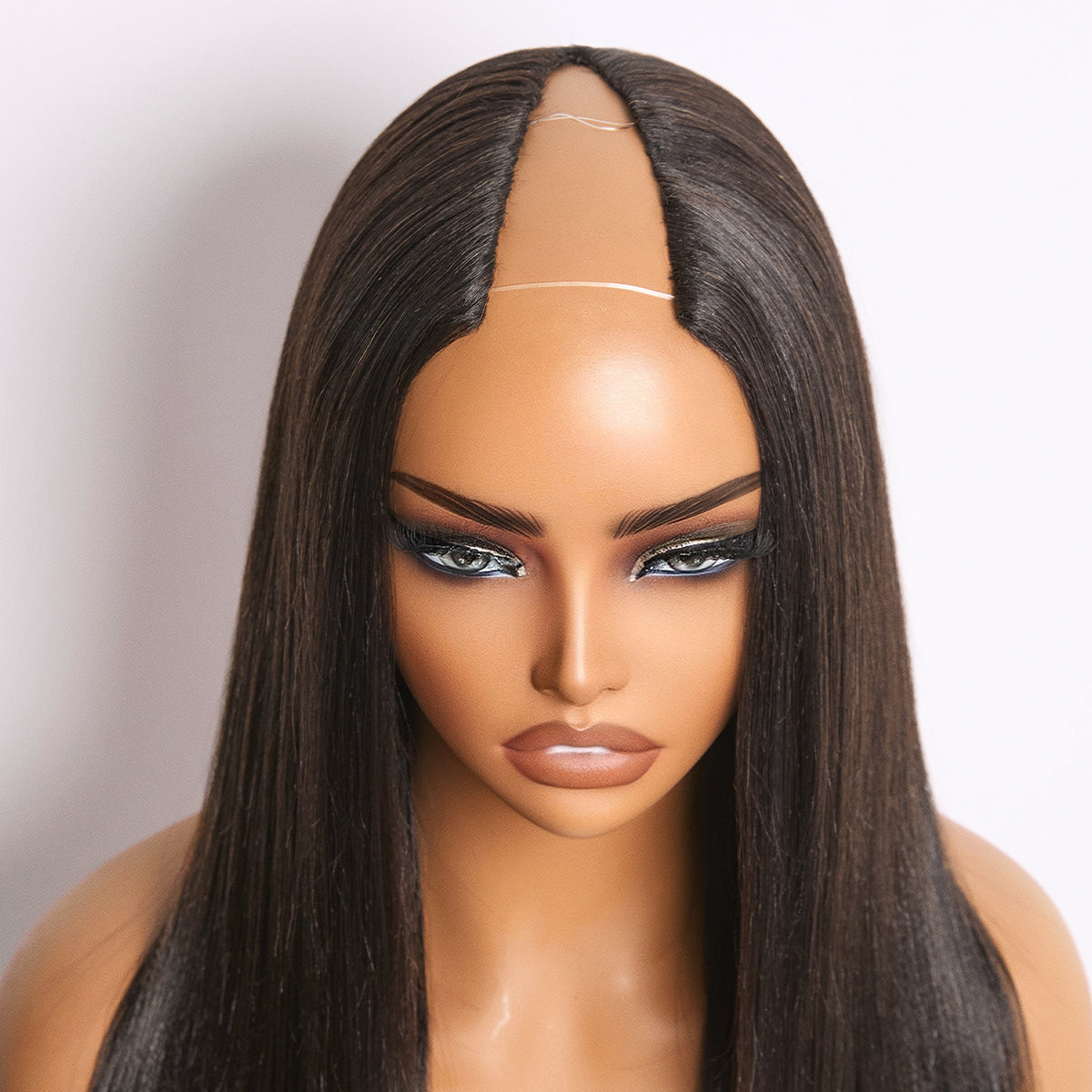 Glueless Kinky Straight V-Part Human Hair Wig with Bangs | 10"-28"
