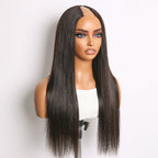 Glueless Kinky Straight V-Part Human Hair Wig with Bangs | 10"-28"