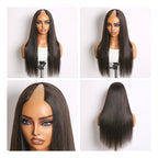 Glueless Kinky Straight V-Part Human Hair Wig with Bangs | 10"-28"