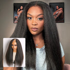 Glueless Kinky Straight V-Part Human Hair Wig with Bangs | 10"-28"