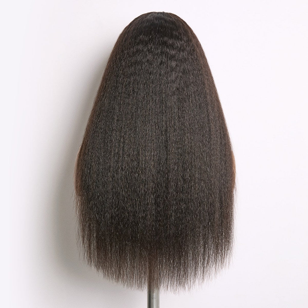 Glueless Kinky Straight V-Part Human Hair Wig with Bangs | 10"-28"