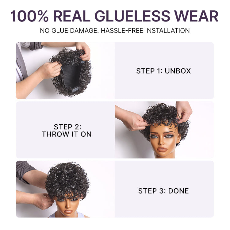 Glueless Curly Human Hair Wig | 8"-14"