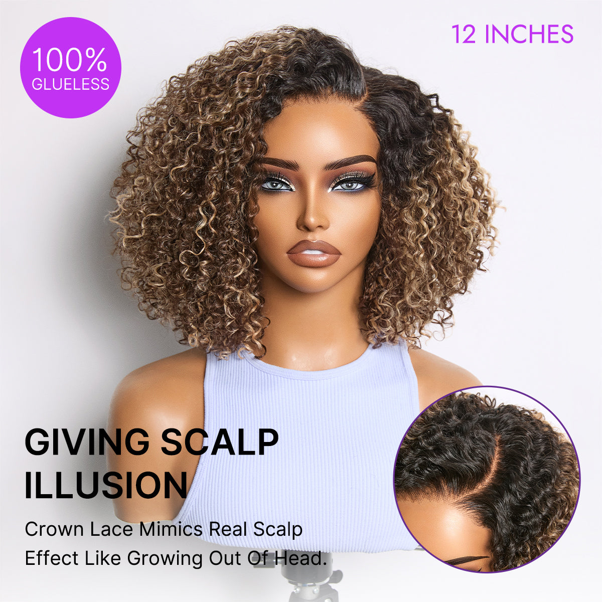 Glueless HD Lace Pixie T-Part Lace Human Hair Wig - Highlight | 8"-14"