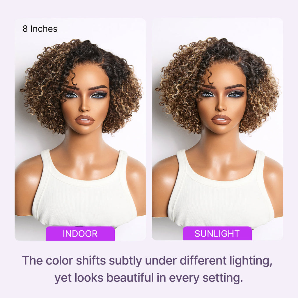 Glueless HD Lace Pixie T-Part Lace Human Hair Wig - Highlight | 8"-14"