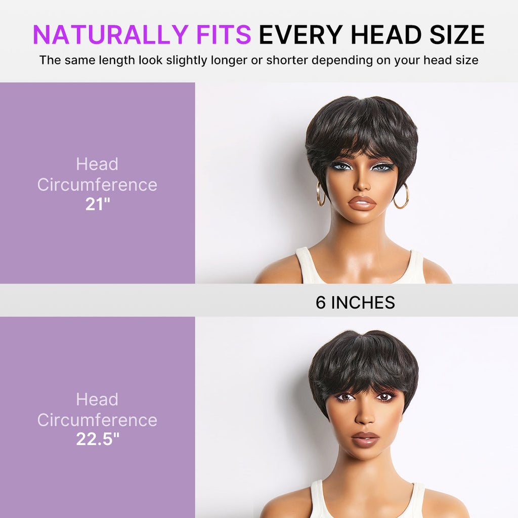 Glueless Pixie Human Hair Wig with Bangs | 8"-14"