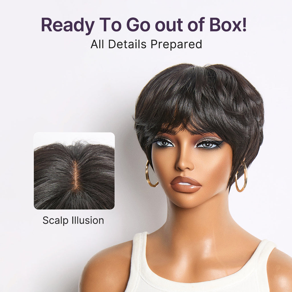 Glueless Pixie Human Hair Wig with Bangs | 8"-14"