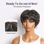 Glueless Pixie Human Hair Wig with Bangs | 8"-14"