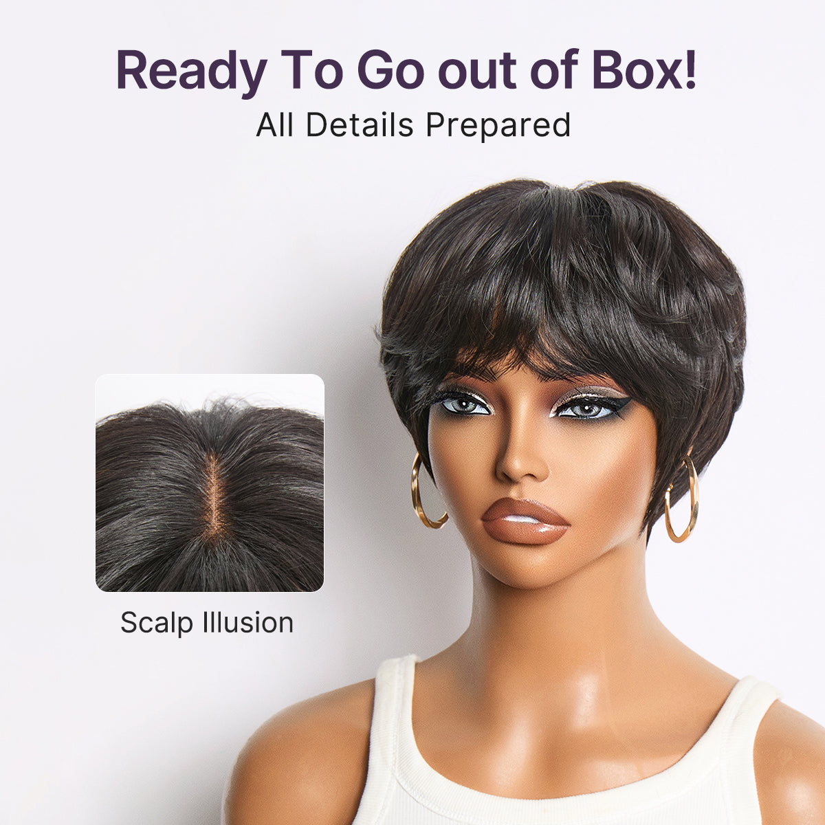 Glueless Pixie Human Hair Wig with Bangs | 8"-14"