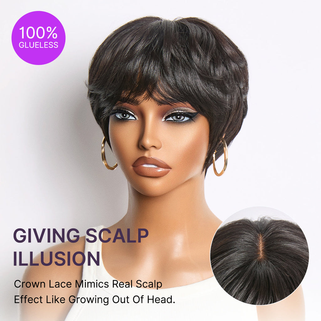 Glueless Pixie Human Hair Wig with Bangs | 8"-14"