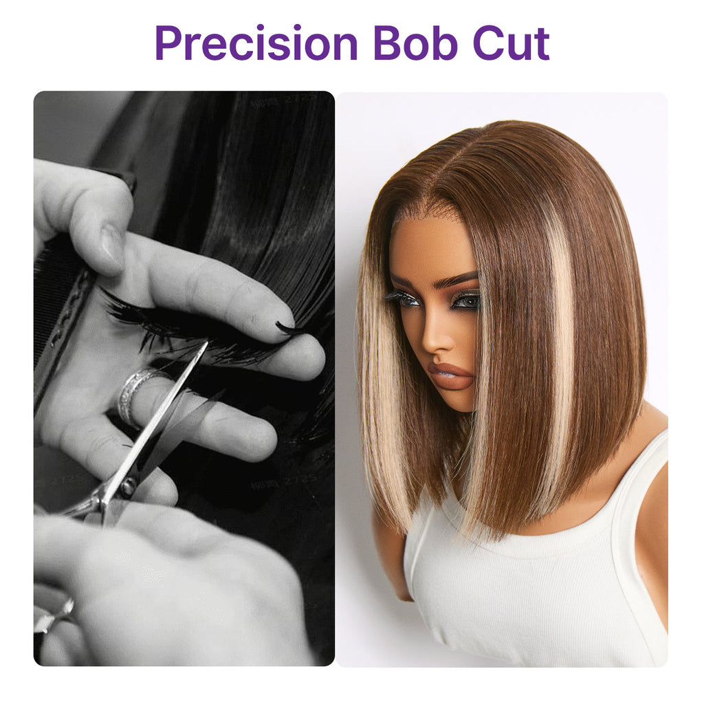 Glueless HD Lace Bob T-Part Lace Human Hair Wig - Highlight | 8"-14"