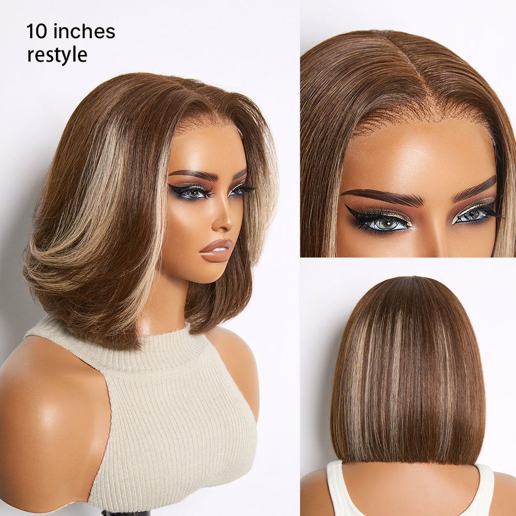 Glueless HD Lace Bob T-Part Lace Human Hair Wig - Highlight | 8"-14"