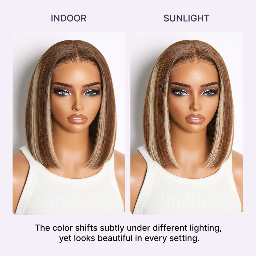 Glueless HD Lace Bob T-Part Lace Human Hair Wig - Highlight | 8"-14"