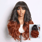 Glueless Loose Wave T-Part Lace Human Hair Wig - Red with Bangs | 10"-28"