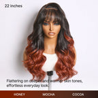 Glueless Loose Wave T-Part Lace Human Hair Wig - Red with Bangs | 10"-28"