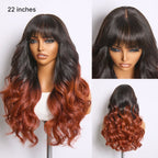 Glueless Loose Wave T-Part Lace Human Hair Wig - Red with Bangs | 10"-28"
