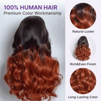 Glueless Loose Wave T-Part Lace Human Hair Wig - Red with Bangs | 10"-28"