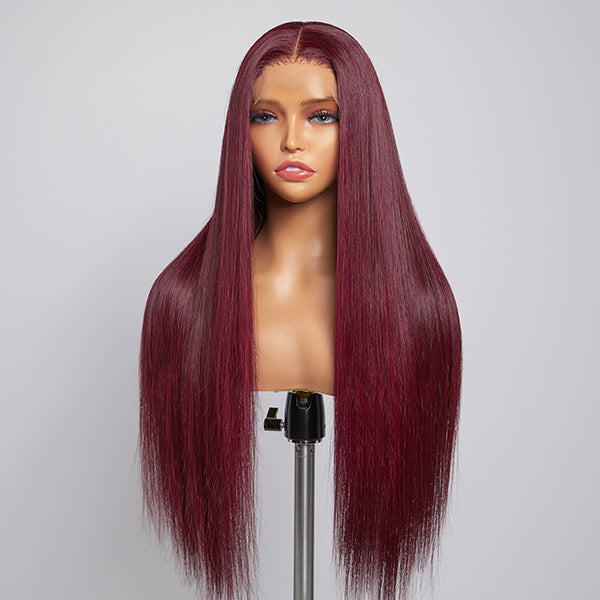 Glueless Straight 4X4 Closure Human Hair Wig - Red with Bangs | 10"-28"
