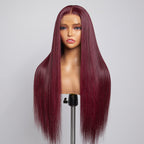 Glueless Straight 4X4 Closure Human Hair Wig - Red with Bangs | 10"-28"