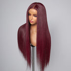 Glueless Straight 4X4 Closure Human Hair Wig - Red with Bangs | 10"-28"