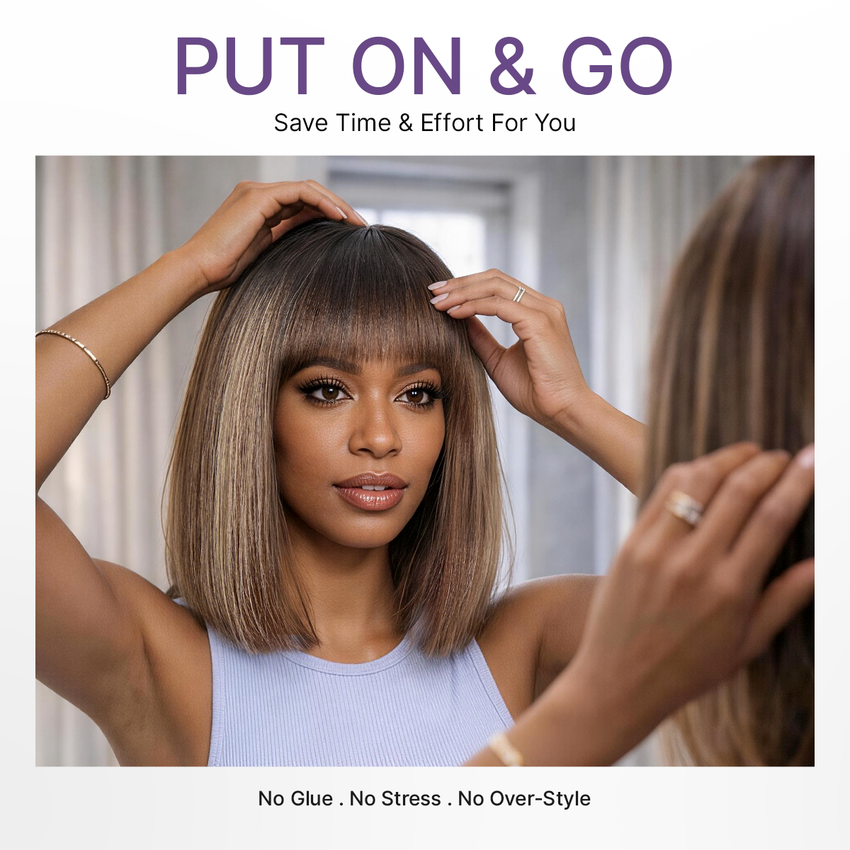 Glueless Bob Human Hair Wig - Highlight with Bangs | 8"-14"