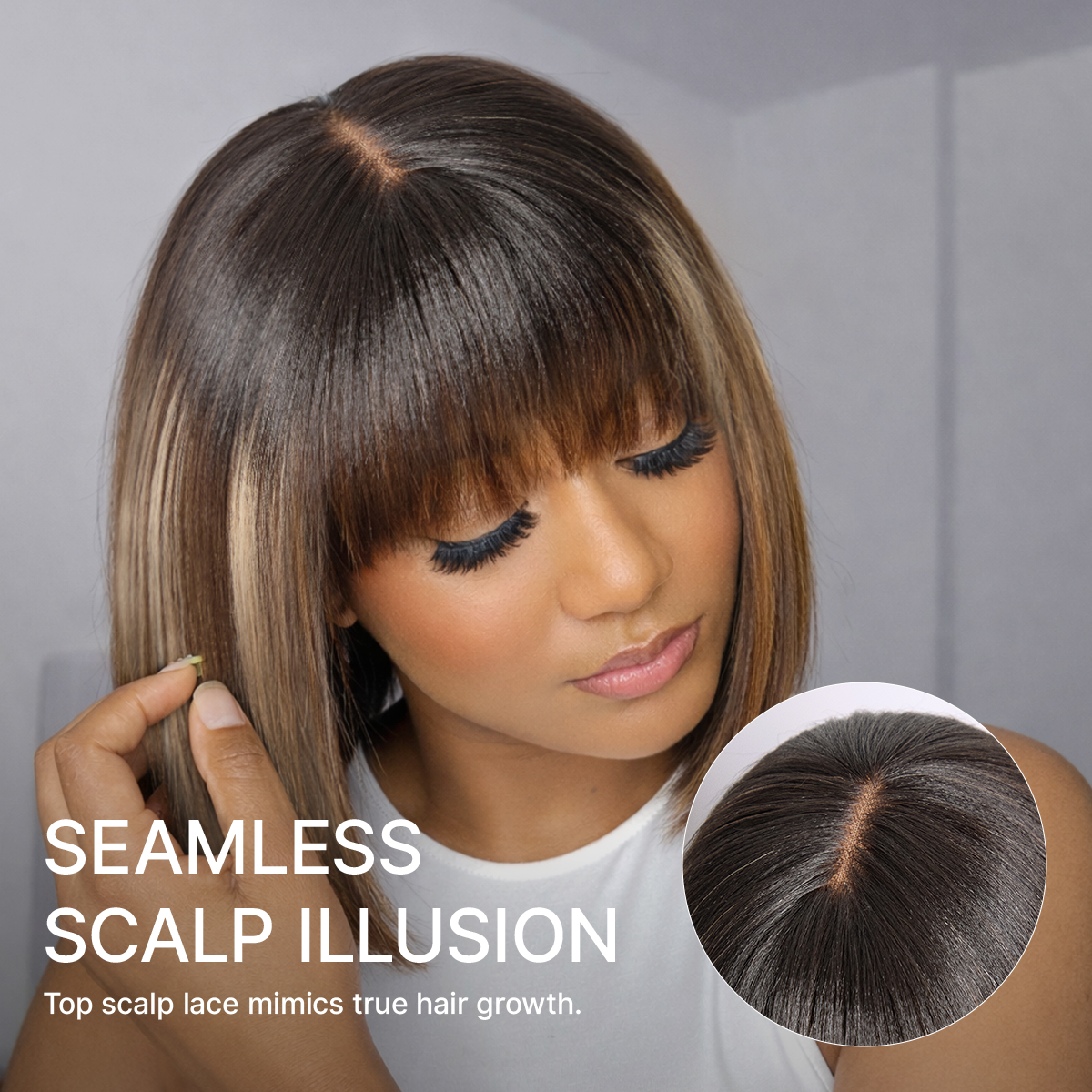 Glueless Bob Human Hair Wig - Highlight with Bangs | 8"-14"