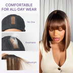 Glueless Bob Human Hair Wig - Highlight with Bangs | 8"-14"