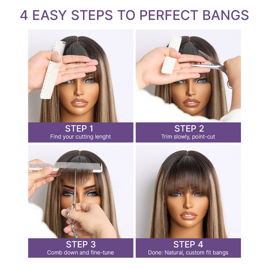 Glueless Bob Human Hair Wig - Highlight with Bangs | 8"-14"