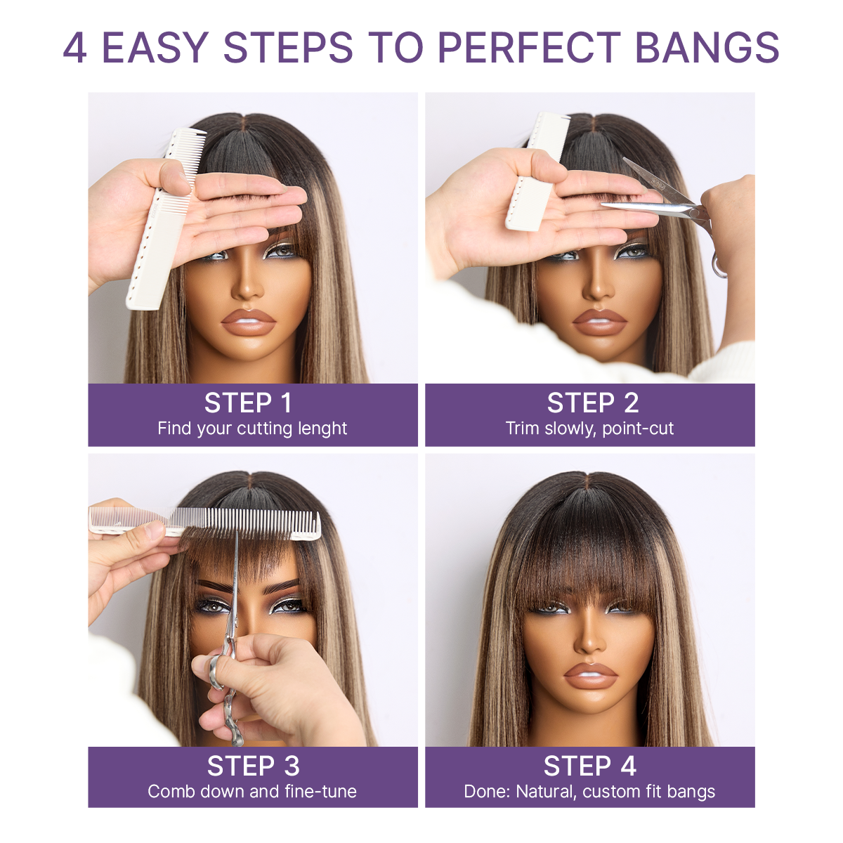 Glueless Bob Human Hair Wig - Highlight with Bangs | 8"-14"