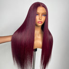 Glueless Straight 4X4 Closure Human Hair Wig - Red with Bangs | 10"-28"