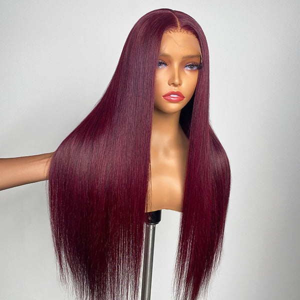 Glueless Straight 4X4 Closure Human Hair Wig - Red with Bangs | 10"-28"