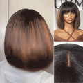 Glueless Layered Human Hair Wig - Purple with Bangs | 8"-14"