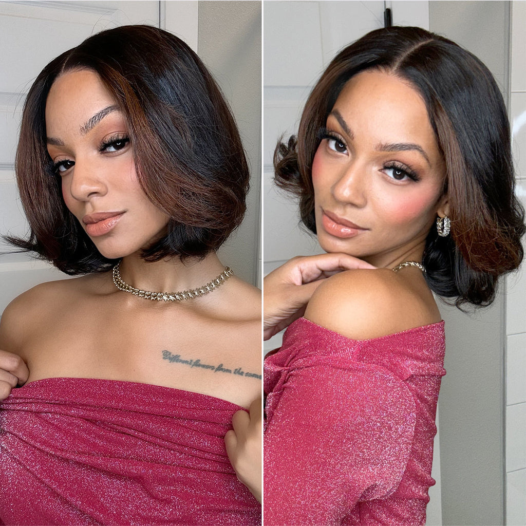 Glueless Layered T-Part Lace Human Hair Wig - Red | 8"-14"