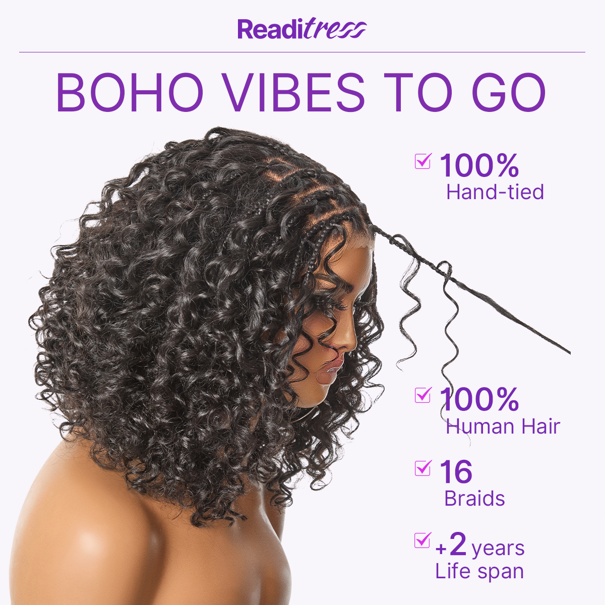 Glueless Braided T-Part Lace Human Hair Wig | 8"-14"