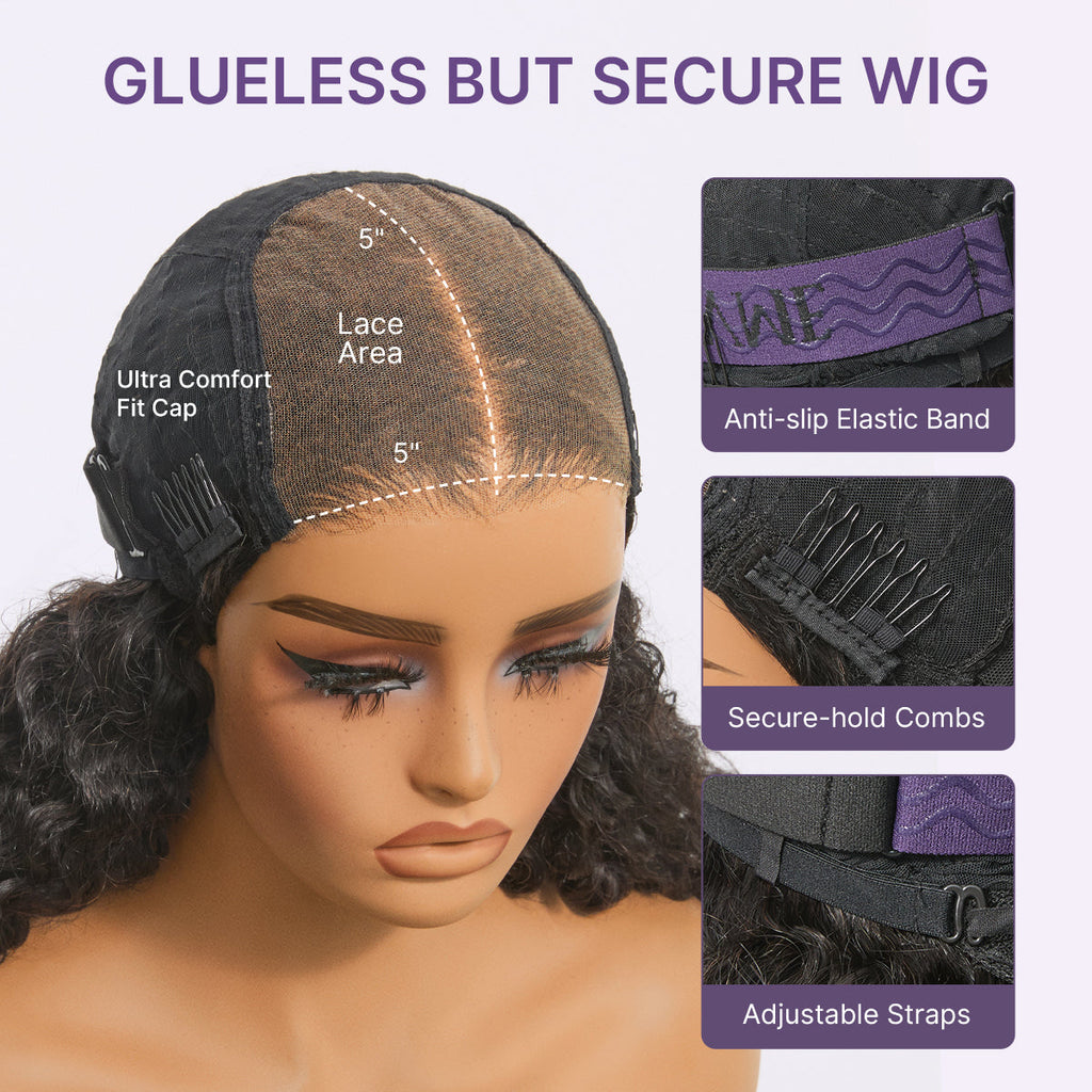 Glueless HD Lace Curly T-Part Lace Human Hair Wig 180% Density | 10"-28"