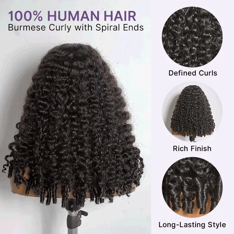 Glueless HD Lace Curly T-Part Lace Human Hair Wig 180% Density | 10"-28"