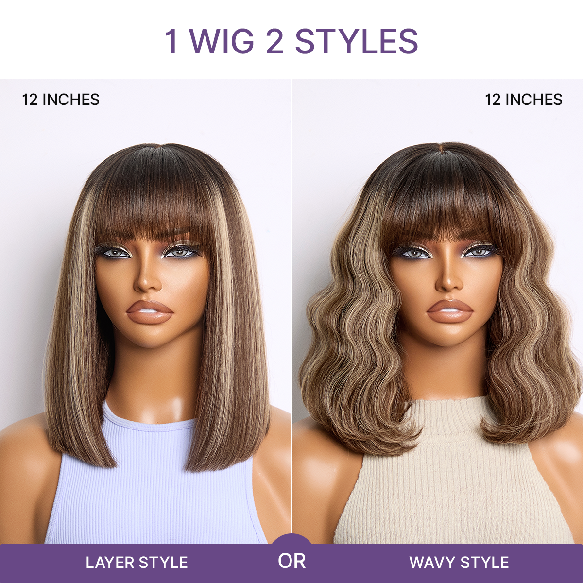 Glueless Bob Human Hair Wig with Bangs | 8"-14"