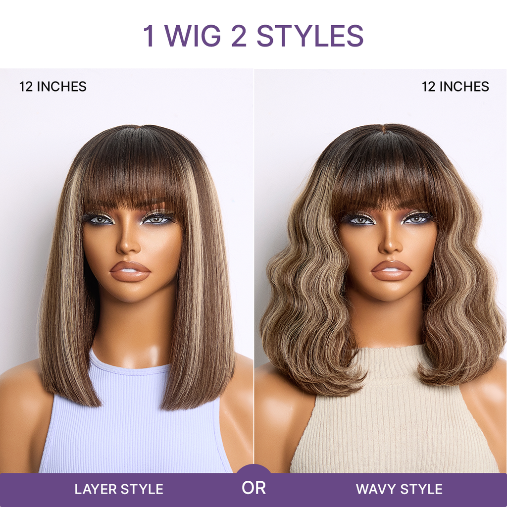 Glueless Bob Human Hair Wig with Bangs | 8"-14"
