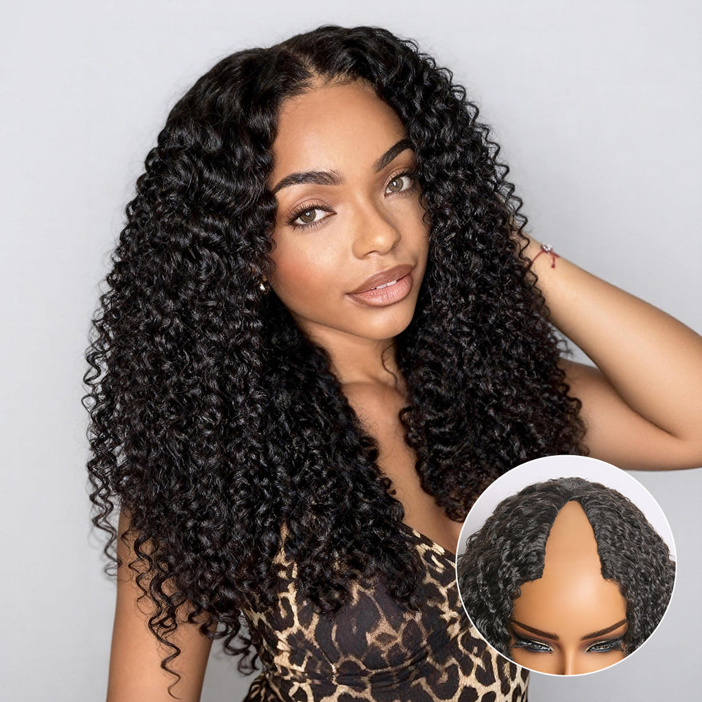 Glueless Curly V-Part Human Hair Wig | 10"-28"