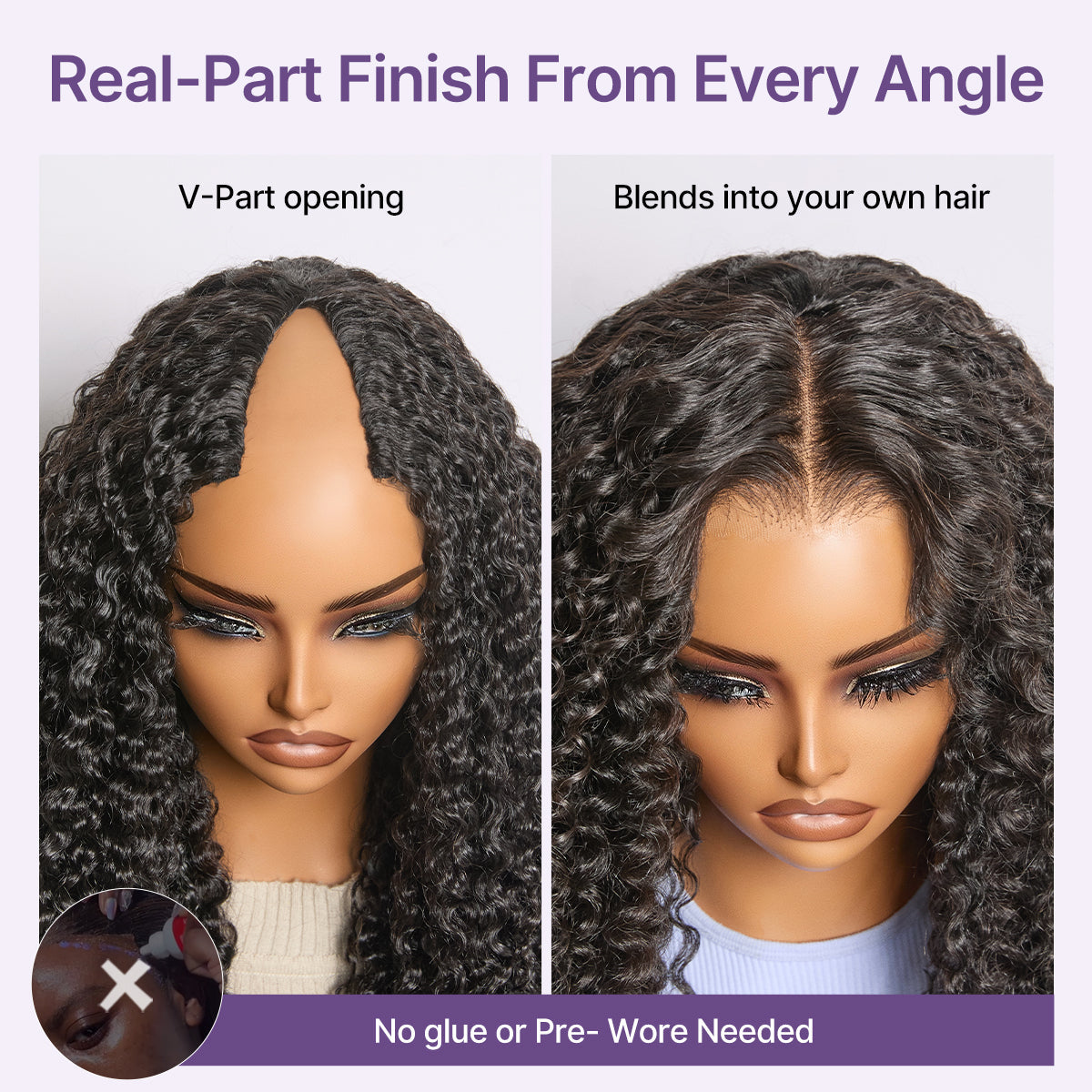 Glueless Curly V-Part Human Hair Wig | 10"-28"