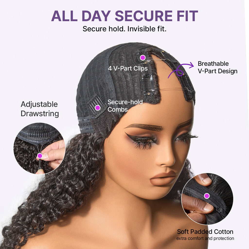 Glueless Curly V-Part Human Hair Wig | 10"-28"