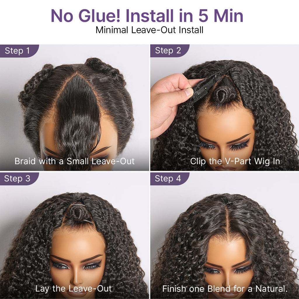 Glueless Curly V-Part Human Hair Wig | 10"-28"