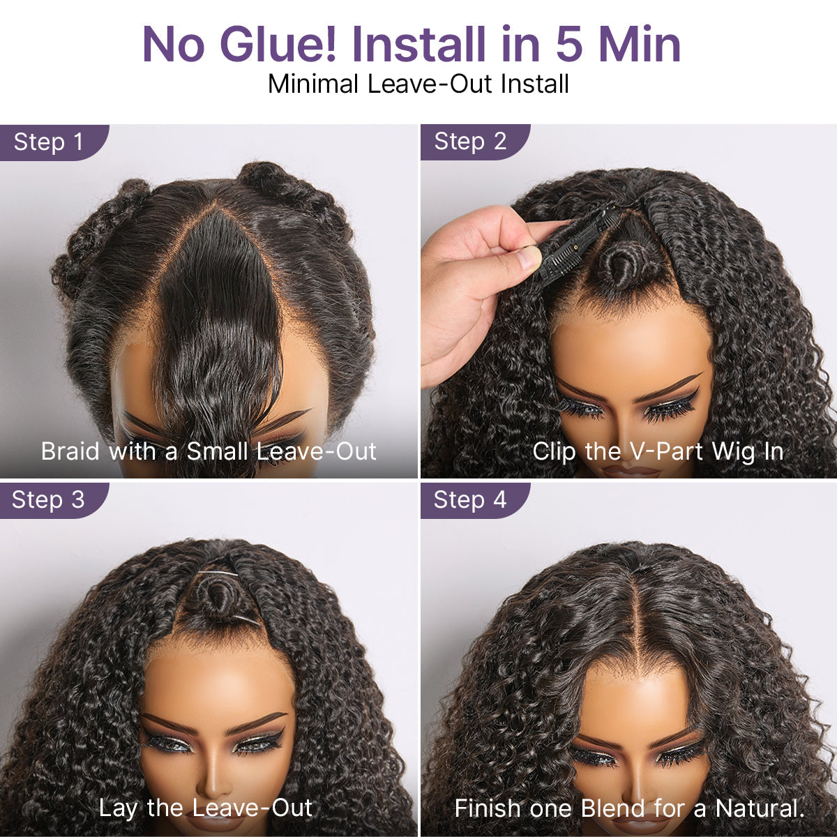 Glueless Curly V-Part Human Hair Wig | 10"-28"