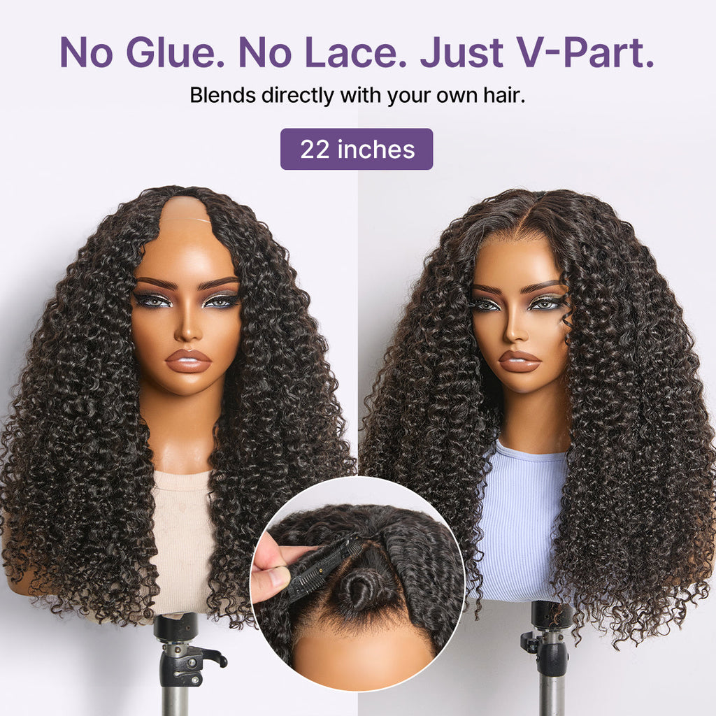Glueless Curly V-Part Human Hair Wig | 10"-28"