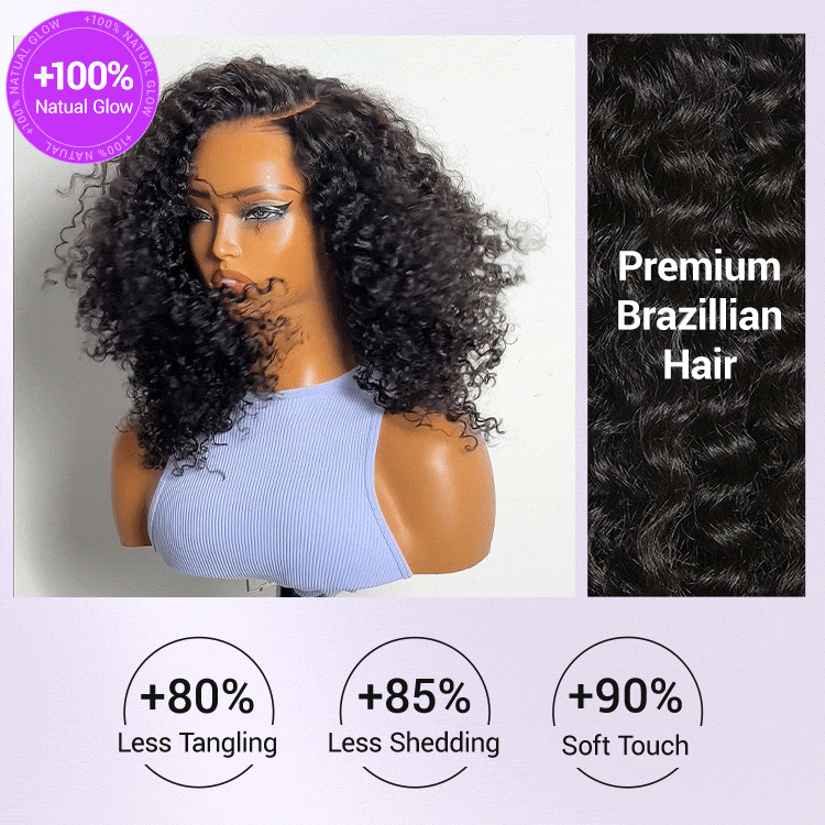 Glueless HD Lace Curly T-Part Lace Human Hair Wig 180% Density | 10"-28"