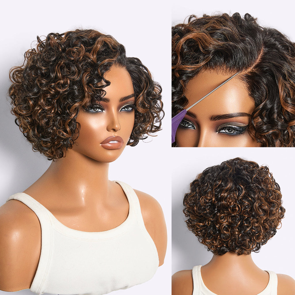 Glueless HD Lace Pixie T-Part Lace Human Hair Wig - Highlight | 8"-14"