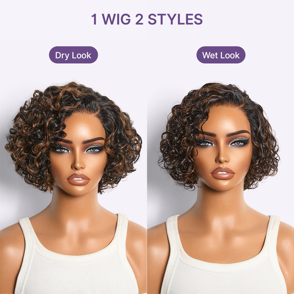 Glueless HD Lace Pixie U-Part Human Hair Wig - Highlight | 8"-14"
