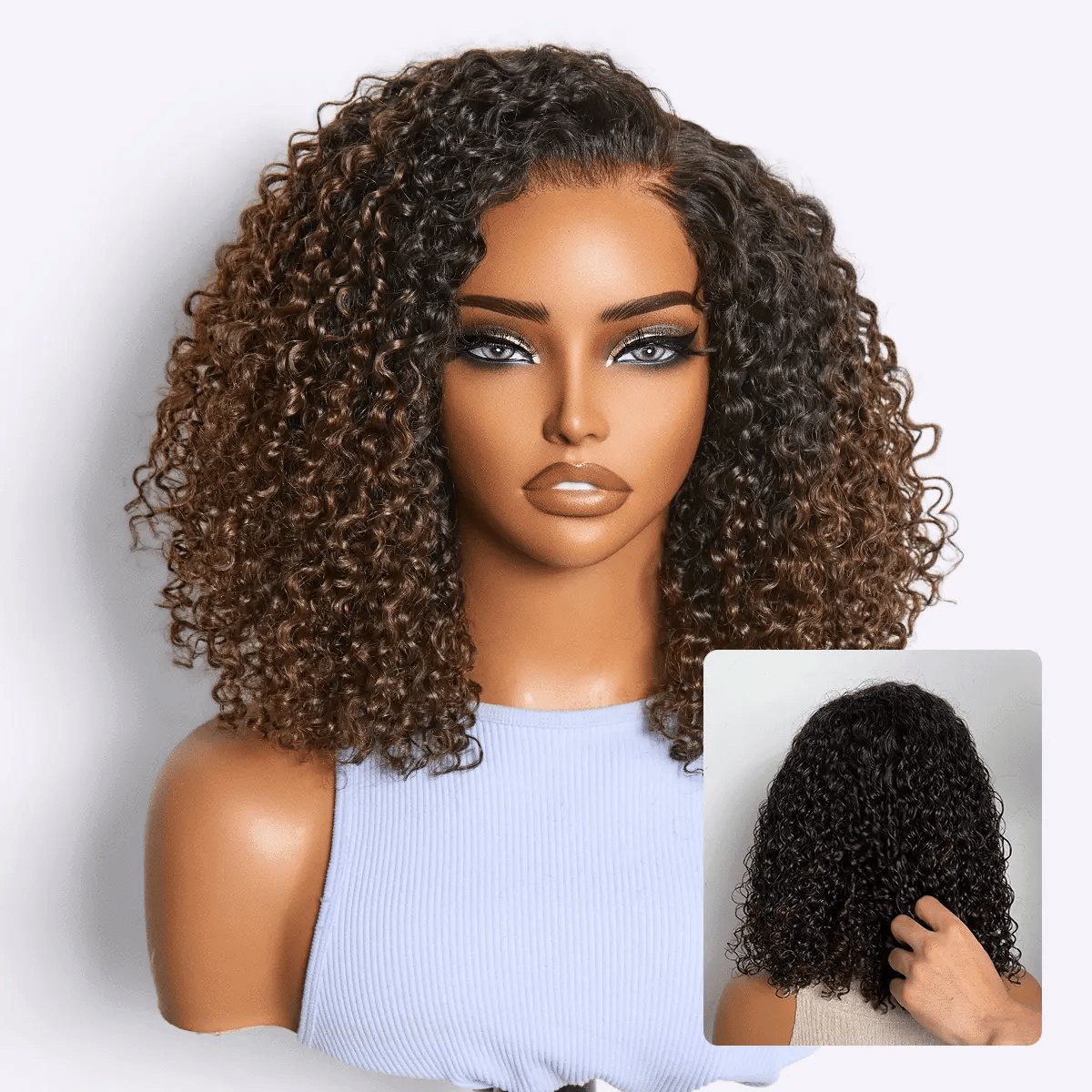 Glueless HD Lace Curly T-Part Lace Human Hair Wig - Ombre 180% Density | 10"-28"